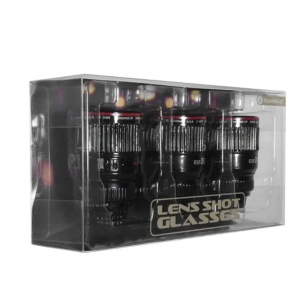 NIB Thumbs Up Camera Lens Shot Glass Set of 3 Home Decor Photographer Gift